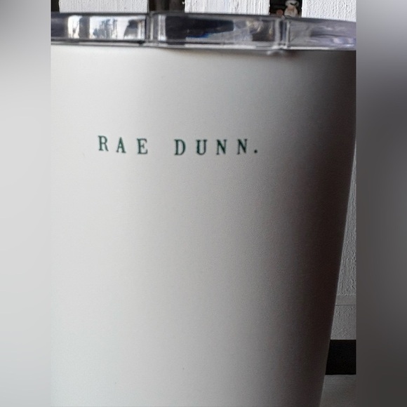 Rae Dunn FA LA LA Hot Drink White and Green Tumbler - Picture 2 of 3